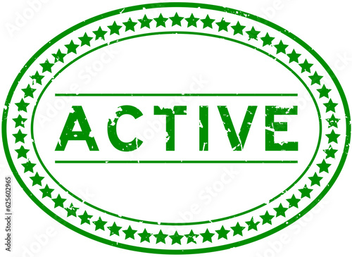 Grunge green active word oval rubber seal stamp on white background