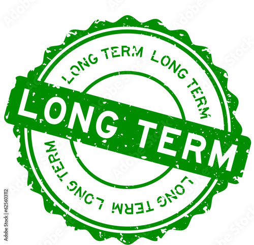 Grunge green long term word round rubber seal stamp on white background