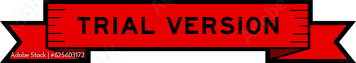Ribbon label banner with word trial version in red color on white background