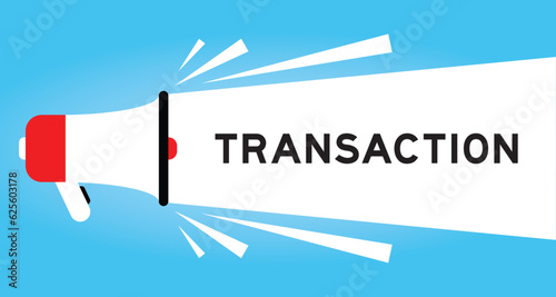 Color megaphone icon with word transaction in white banner on blue background