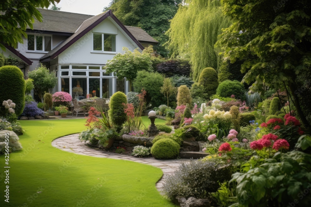 A recently purchased house with a beautifully designed and maintained garden. A recently purchased house with a beautifully designed and maintained garden.