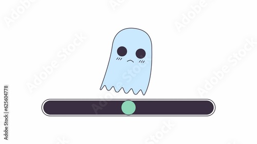 Flying ghost cute line 2D loading bar animation. Volume slider. Moving side to side ghost animated cartoon linear character 4K video loading motion graphic. Kawaii download bar, process indicator gif photo