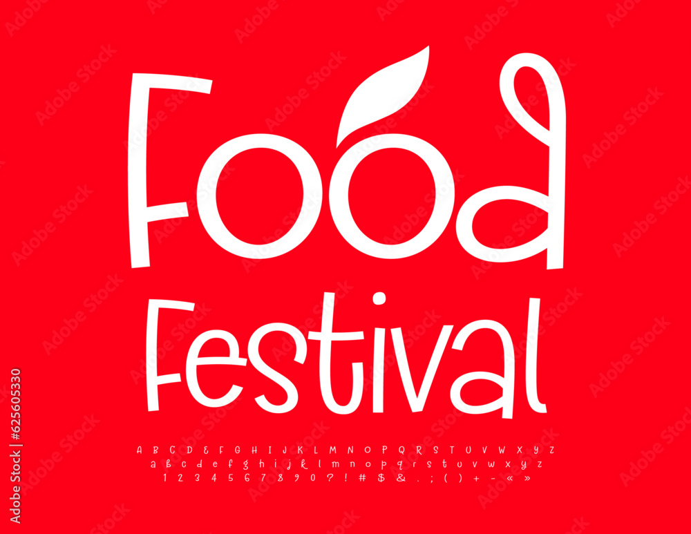 Vector artistic Emblem Food Festival. Beautiful White Font. Stylish handwritten Alphabet Letters and Numbers set