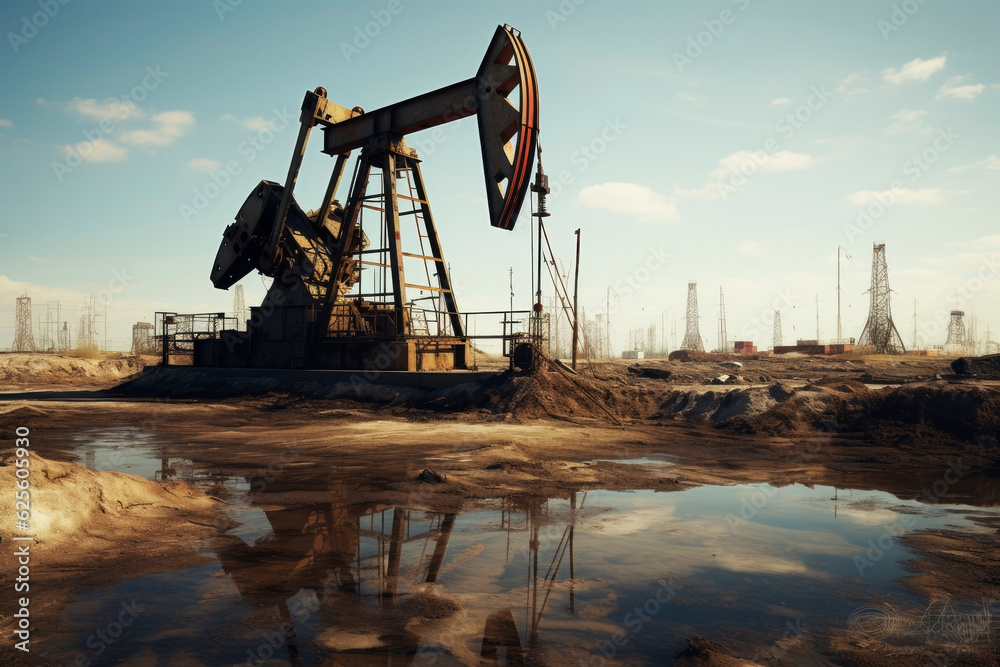 Oil rig on land. Generative AI