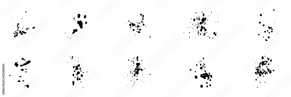 Fototapeta premium Paintbrush Splotch Collection. Grunge Speckle Design. Paint Brush Splatter Set. Black Rough Splat. Ink Splash, Stain Texture Effect. Inkblot. Dirty Abstract Spatter. Isolated Vector Illustration