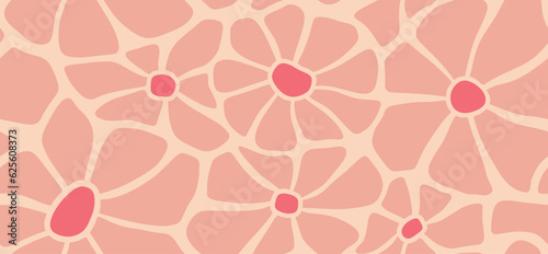 Organic shapes aesthetic print in trendy pallete. Abstract daisy flowers seamless pattern in groovy trippy funky style. summer floral decoration. Curvy psychedelic.