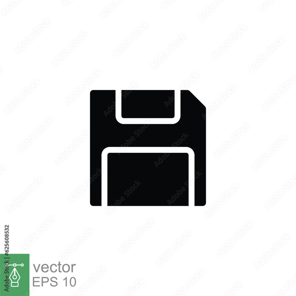 Floppy disk icon. Simple solid style. Save file button, computer memory backup, diskette, technology contact. Black silhouette, glyph symbol. Vector illustration isolated on white background. EPS 10. Floppy disk icon. Simple solid style. Save file button, computer memory backup, diskette, technology contact. Black silhouette, glyph symbol. Vector illustration isolated on white background. EPS 10.