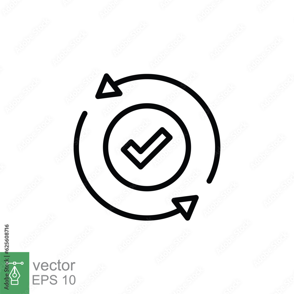 Checkmark like cash flow icon. Simple outline style. Easy payment, convenient, arrow cycle, automatic concept. Thin line symbol. Vector illustration isolated on white background. EPS 10. Checkmark like cash flow icon. Simple outline style. Easy payment, convenient, arrow cycle, automatic concept. Thin line symbol. Vector illustration isolated on white background. EPS 10.