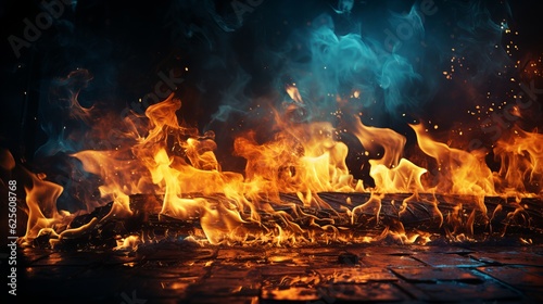 Fire flames on a black background. Generative AI © senadesign