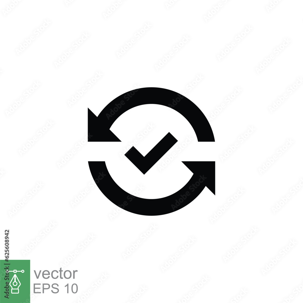 Checkmark like cash flow icon. Simple solid style. Easy payment, convenient, arrow cycle, automatic contact. Black silhouette, glyph symbol. Vector illustration isolated on white background. EPS 10. Checkmark like cash flow icon. Simple solid style. Easy payment, convenient, arrow cycle, automatic contact. Black silhouette, glyph symbol. Vector illustration isolated on white background. EPS 10.