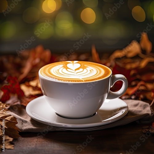 ai generated coffee latte art in a beautiful foamy white coffee cup bokeh background