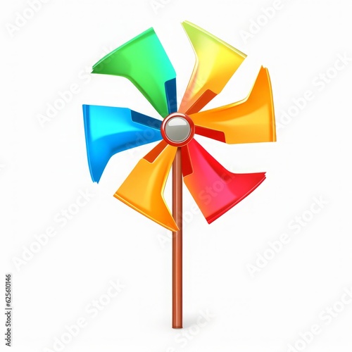 Photo of a vibrant pinwheel spinning against a clean white backdrop .generative ai