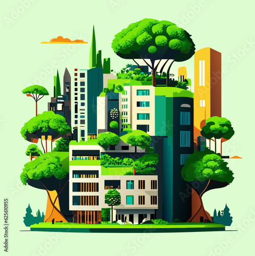 Green energy urban landscape ecology. flat design vector concept illustration.