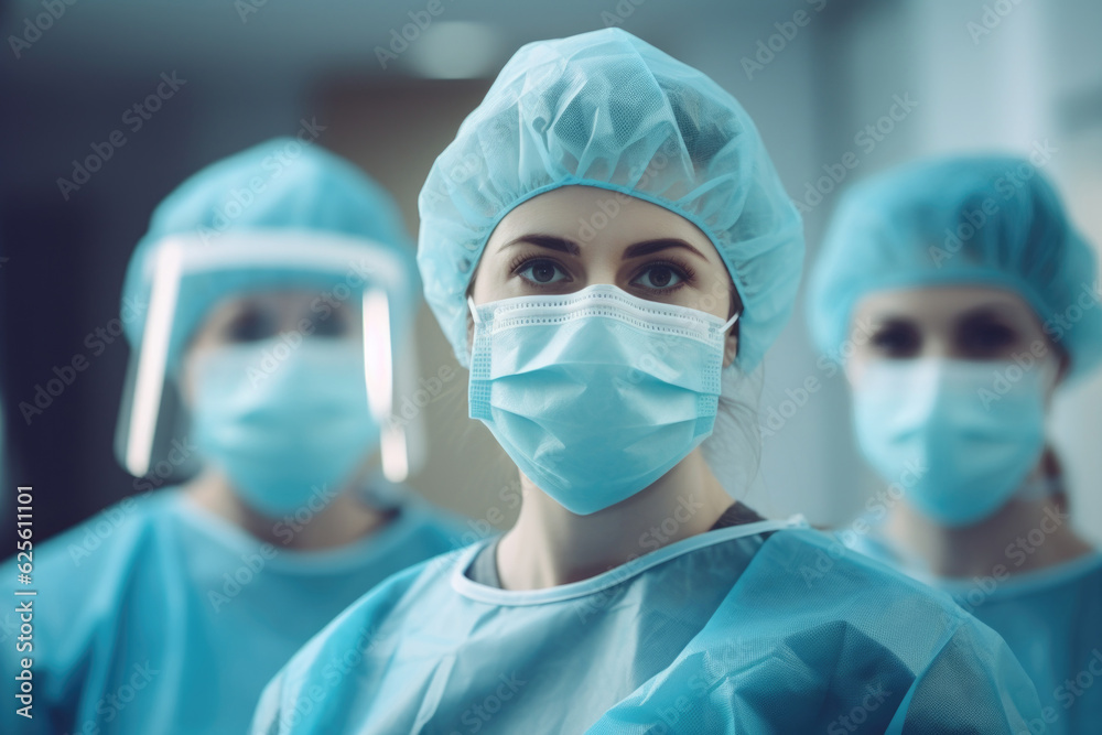 Medical team wearing uniform and masks Generative AI Medical team wearing uniform and masks Generative AI