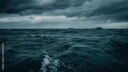 horror black blue sky, sea haunted cloud, scary ocean, depression background, mystery gloomy dark theme, blur texture. © Matthew