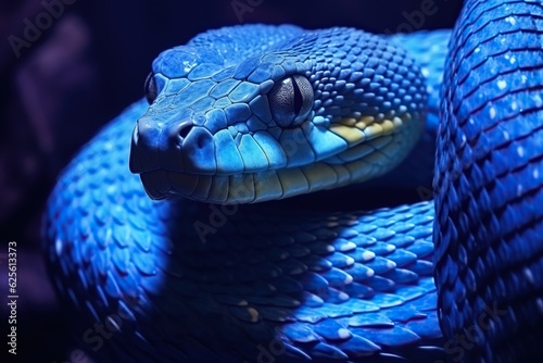 Close-Up View of a Blue Snake - Generative ai