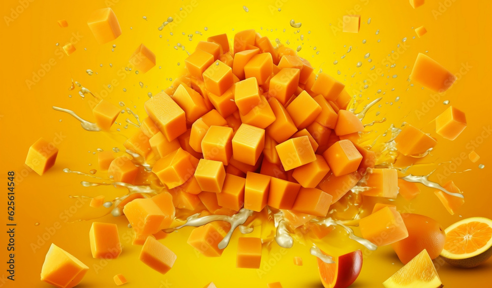 mango cubes and slices and Splashing - 1
