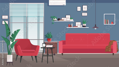 Home office interior. Vector illustration. Workplace modern interior, home or office room creation zone, working space kit with furniture Office with computer Working from home, student or freelancer