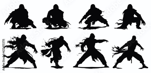 ninja silhouette set in action poses