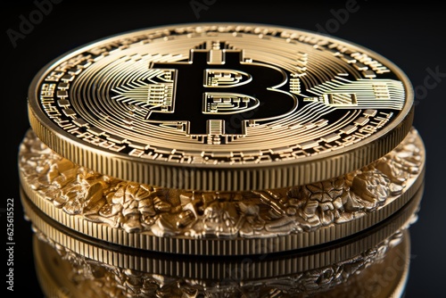 Bitcoins Isolated on a Dark background. Bitcoin. Crypto. Cryptocurrency Golden Bitcoin Coin. Blockchain. Made With Generative AI. 