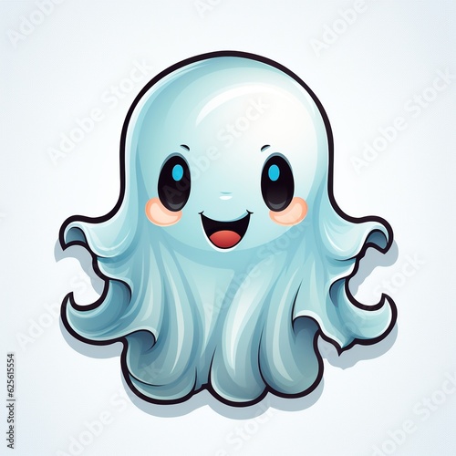 Elevate the Spookiness: Add a Touch of Cute to Halloween with a Ghost Sticker Boasting a Cheery Expression. A Charming Decoration for All Ages. Ai generated
