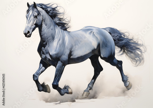 Fototapeta Naklejka Na Ścianę i Meble -  White brown blue horse mane tail hooves an animal is a friend of a person, a pet