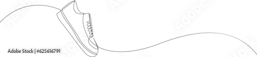 Shoe single continuous line drawing. Sports shoes drawn in a one line art style. Sneakers isolated on white background. Minimalistic hand drawn vector illustration.