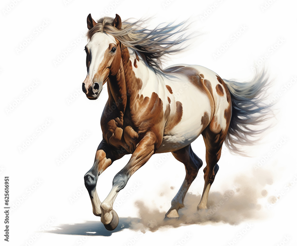 Obraz premium White brown blue spotted horse mane tail hooves an animal is a friend of a person, a pet