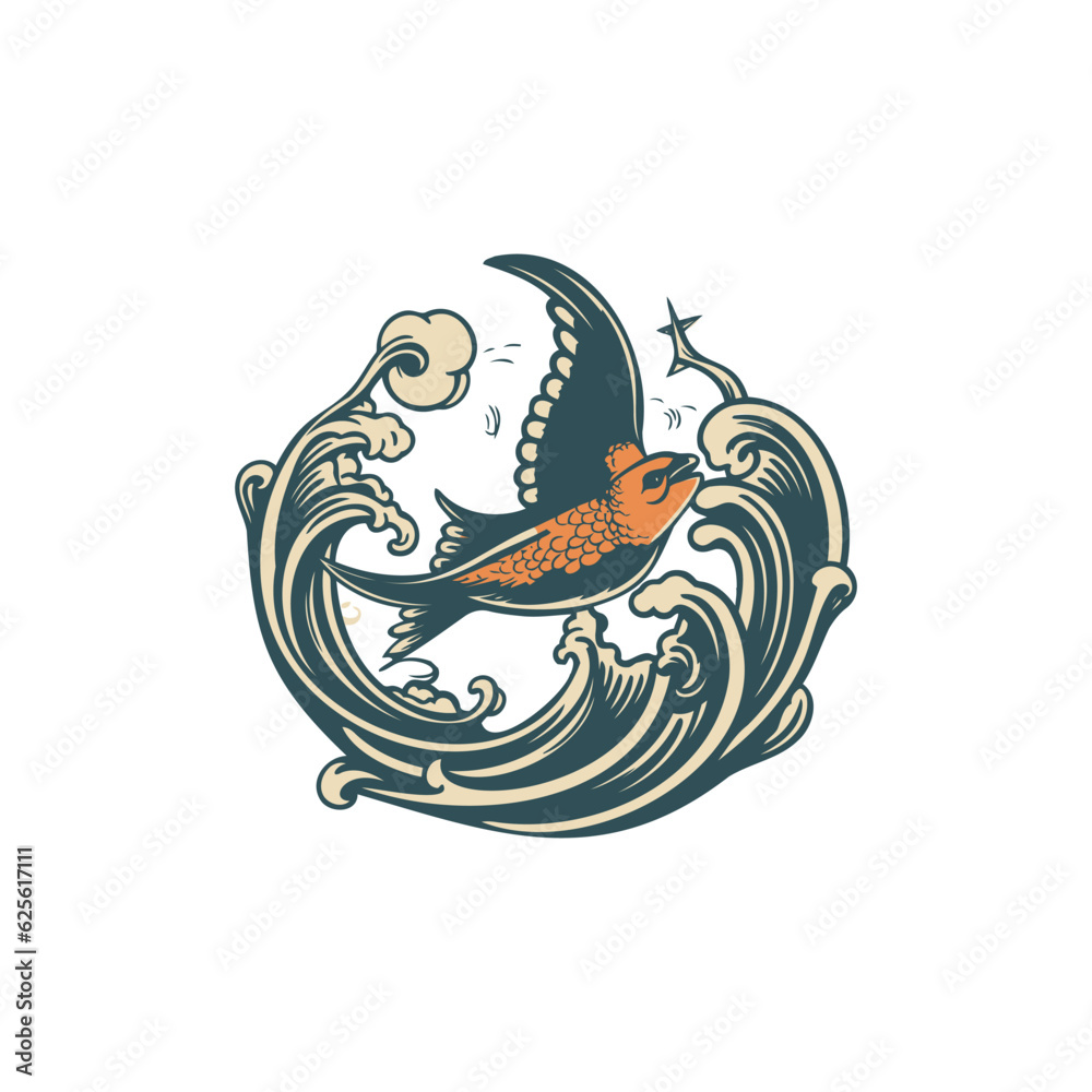 Vector Logo Illustration Flaying Bird Colorful Style, bird vector icon concept