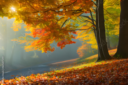 a forest an autumn landscape. Generative AI