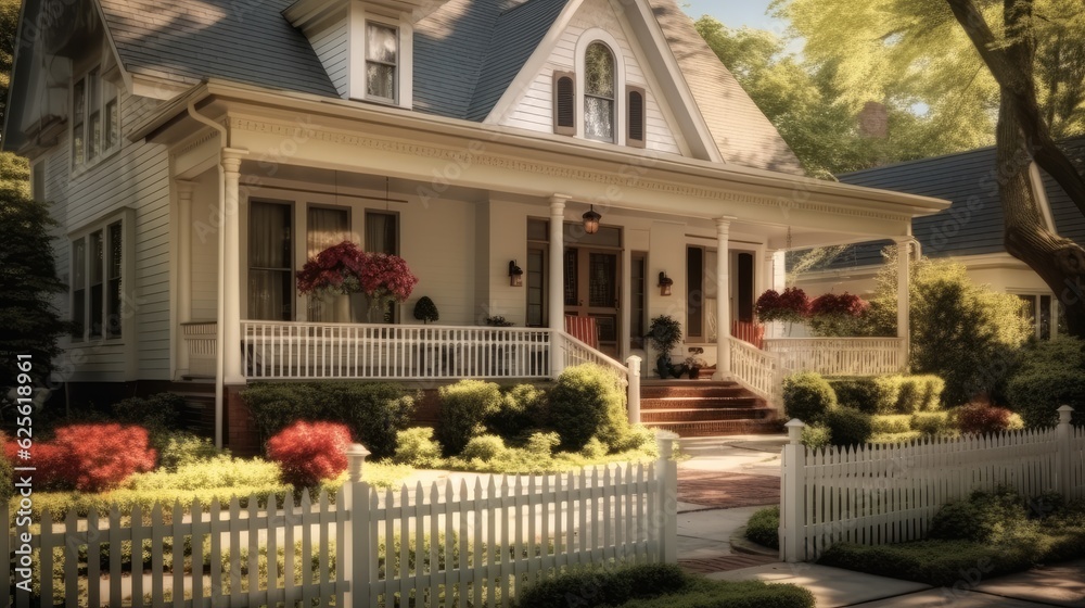 Fototapeta premium Classic American, Home architecture design in Traditional Style with Front porch constructed.