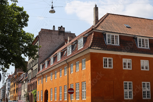 The characteristic pastel colors of the buildings in the city of Copenhagen photo