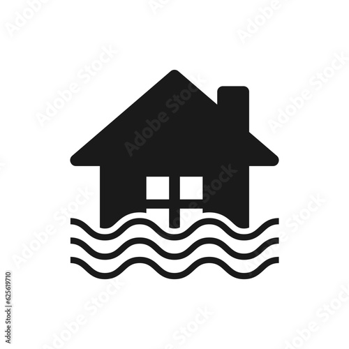 Flooded house icon flat style isolated on white background. Vector illustration