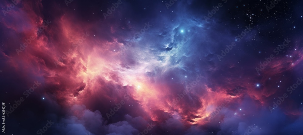 Colorful nebula gas clouds background. Generative AI technology.