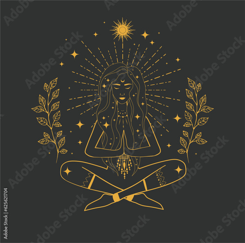 Boho sacred magic woman. Astrology symbol flat healing meditation. New age concept modern. Abstract silhouette