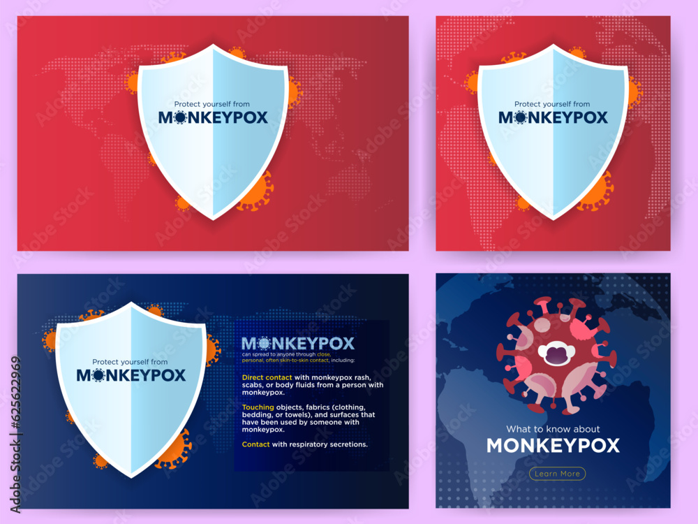 Monkeypox card and banner templates. Shield Symbol protection against monkeypox virus.  Vector Illustration.
