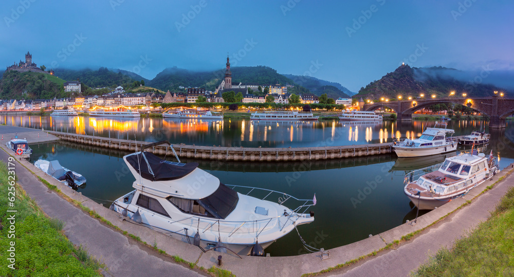 Panorama of the city embankment in the old medieval town of Cochem. Germany.