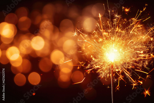 Closeup Of Burning Sparkler With Vibrant Sparks. Copy Space. Generative AI