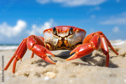 Closeup Of Crab In The Sand At The Beach. Generative AI