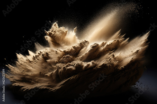 Dynamic Explosion Of Dry River Sand On Black Background. Generative AI
