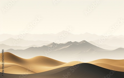 A minimalist fine black and gold desert mountains.