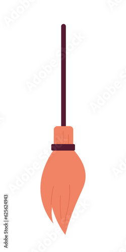 Magic broomstick for witches semi flat colour vector object. Mystery device. Editable cartoon clip art icon on white background. Simple spot illustration for web graphic design