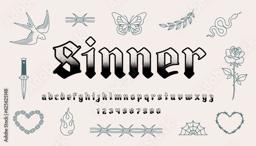 Photo "Sinner"  Y2k Neo Gothic tattoo art font type