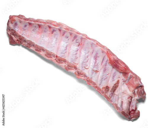raw whole pork ribs piece from above with a semitransparent shadow