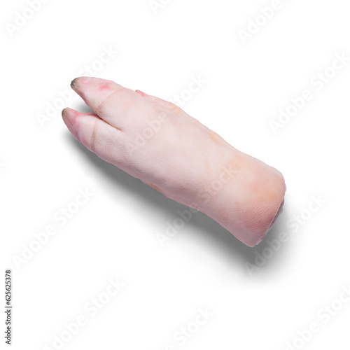 raw whole pork trotter from above with a semitransparent shadow