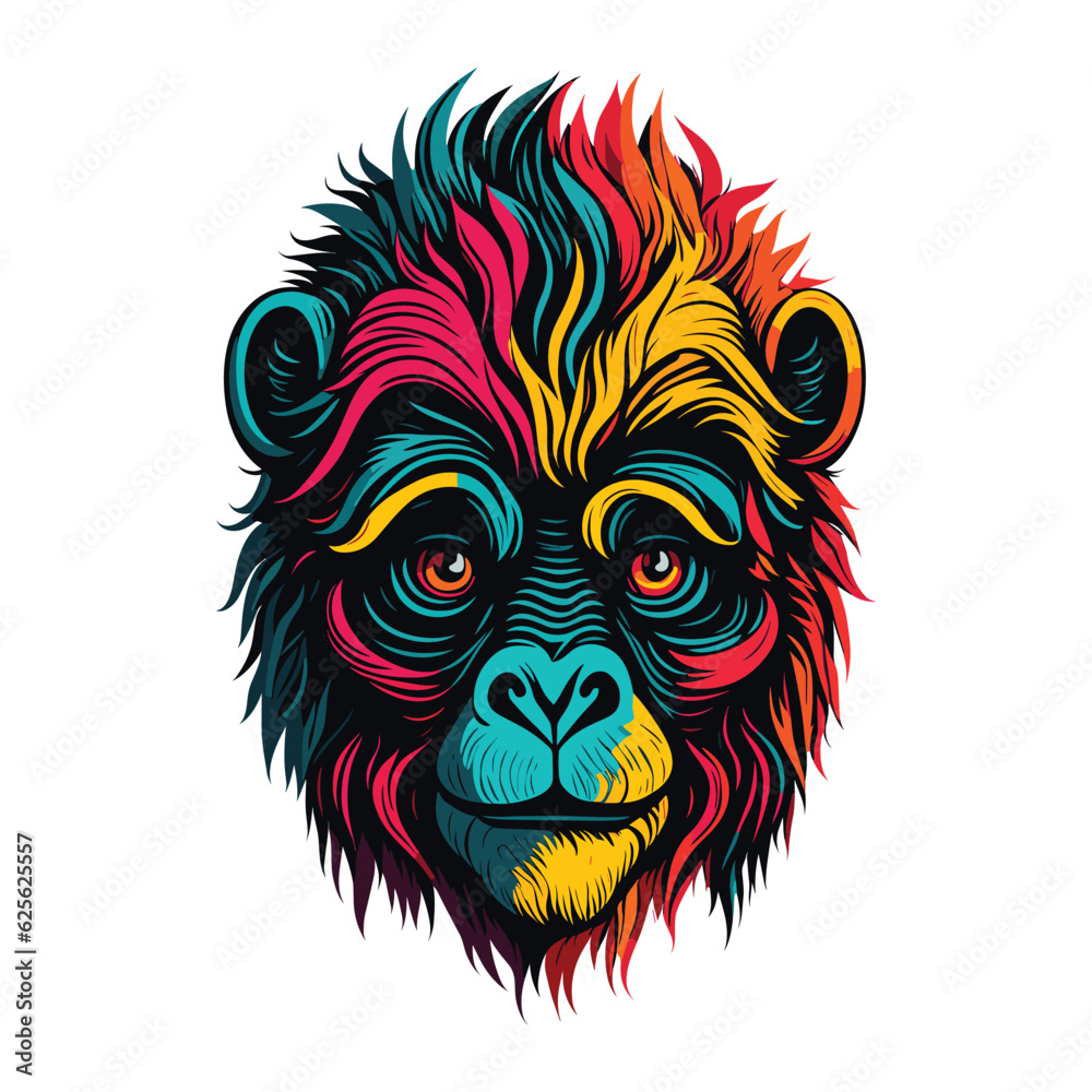 Monkey head colorful concept in isolated vector illustration on white background
