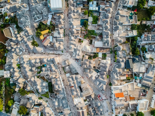Aerial view of Alberobello with characteristic Trulli, an ancient architecture construction found only in Puglia, Bari, Italy. photo