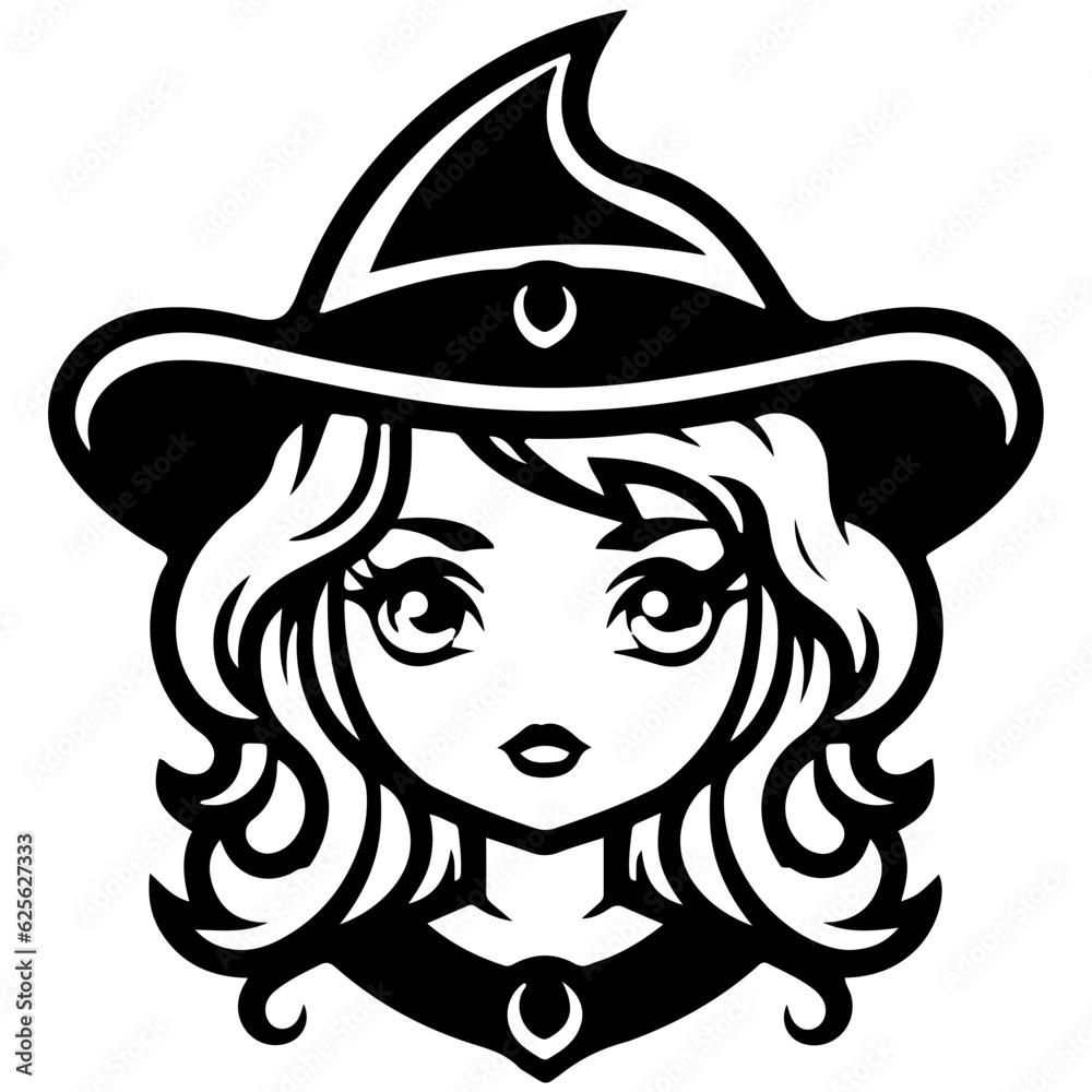witch outline vector illustration, halloween witch