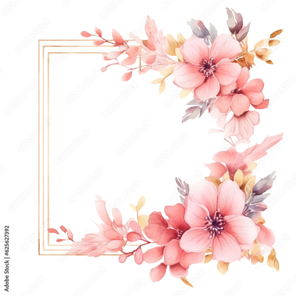 Flowers Frame Watercolor Clip Art, Floral Frame Watercolor Illustration, Flowers Clip Art