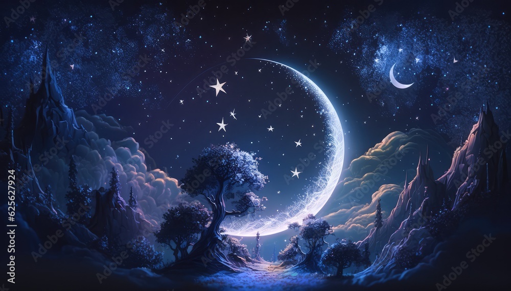 dreamy moon and star landscape wallpaper a romantic painting generative ai